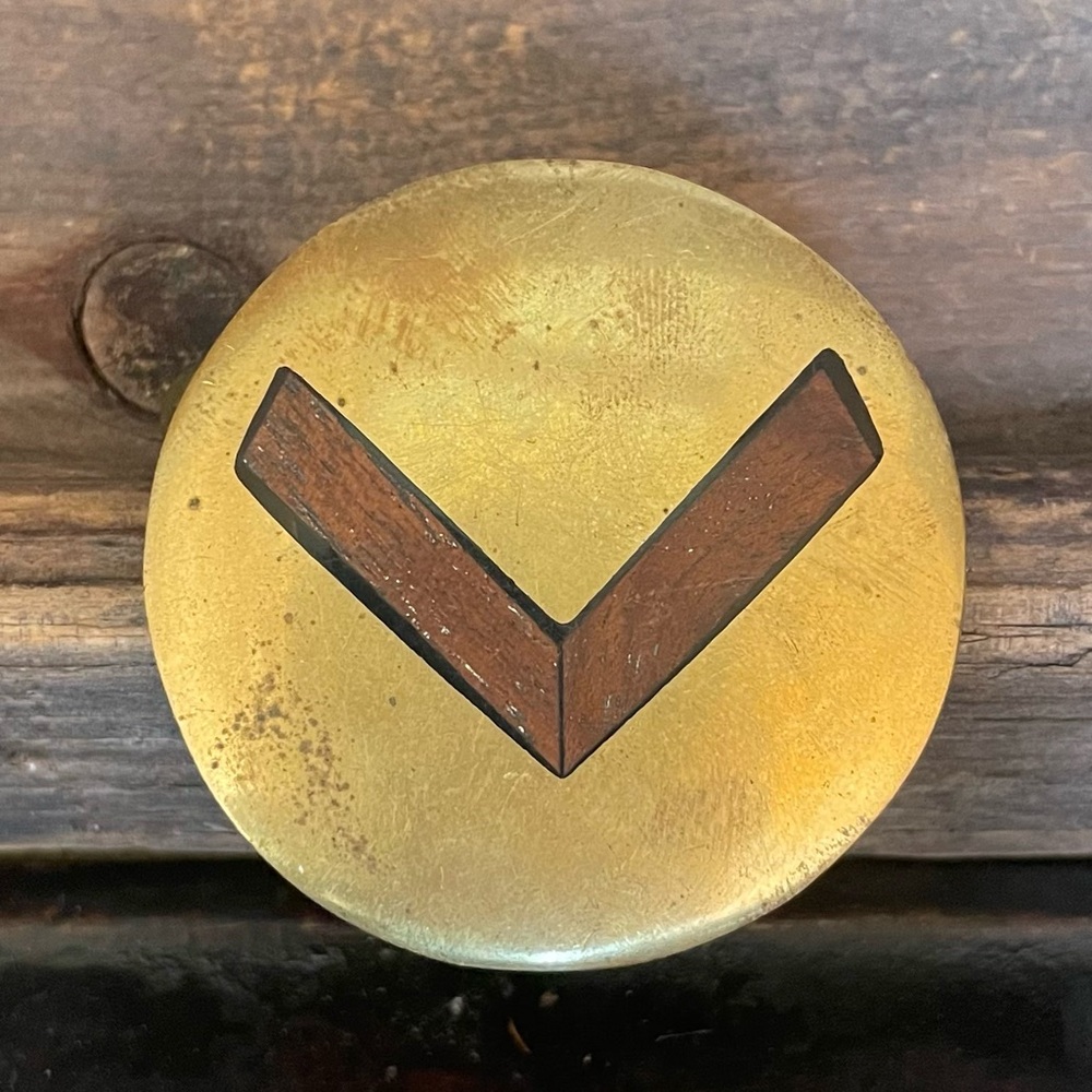 Vintage Brass Chevron Wood Inlay Belt Buckle